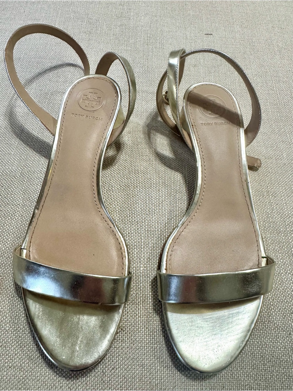 Tory Burch Gold Leather Ankle-Strap Sandals